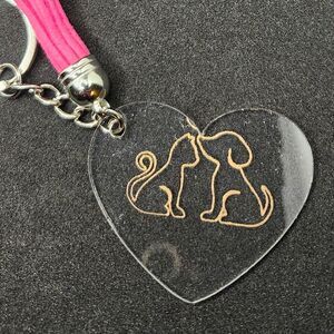 Hand Crafted Keychain Cat Dog Pink Silver Bag Charm, Zipper Pull with Tassel